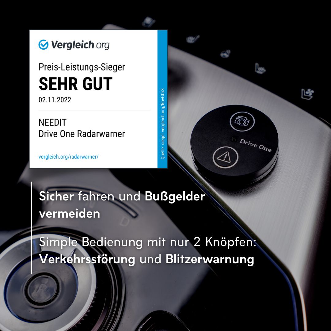 Drive One Blitzerwarner - Radarwarner + Drive One Mount für Smartphones/Verkehrsalarm - Das perfekte Duo für Dein Autozubehör – 1 Set