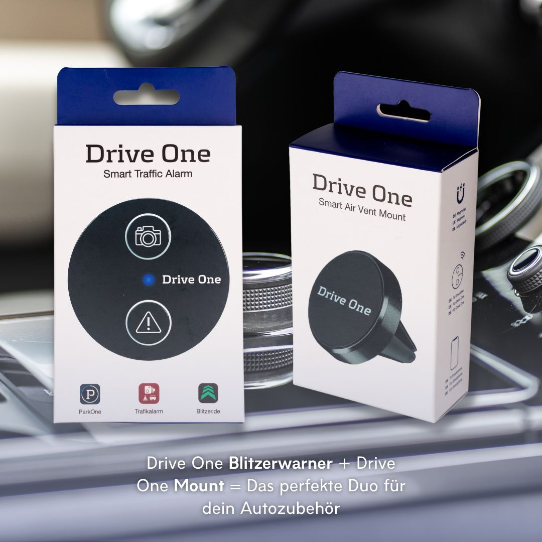 Drive One Blitzerwarner - Radarwarner + Drive One Mount für Smartphones/Verkehrsalarm - Das perfekte Duo für Dein Autozubehör – 1 Set