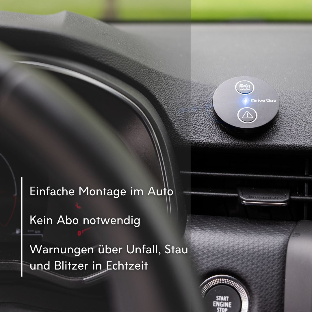 Drive One Blitzerwarner - Radarwarner + Drive One Mount für Smartphones/Verkehrsalarm - Das perfekte Duo für Dein Autozubehör – 1 Set